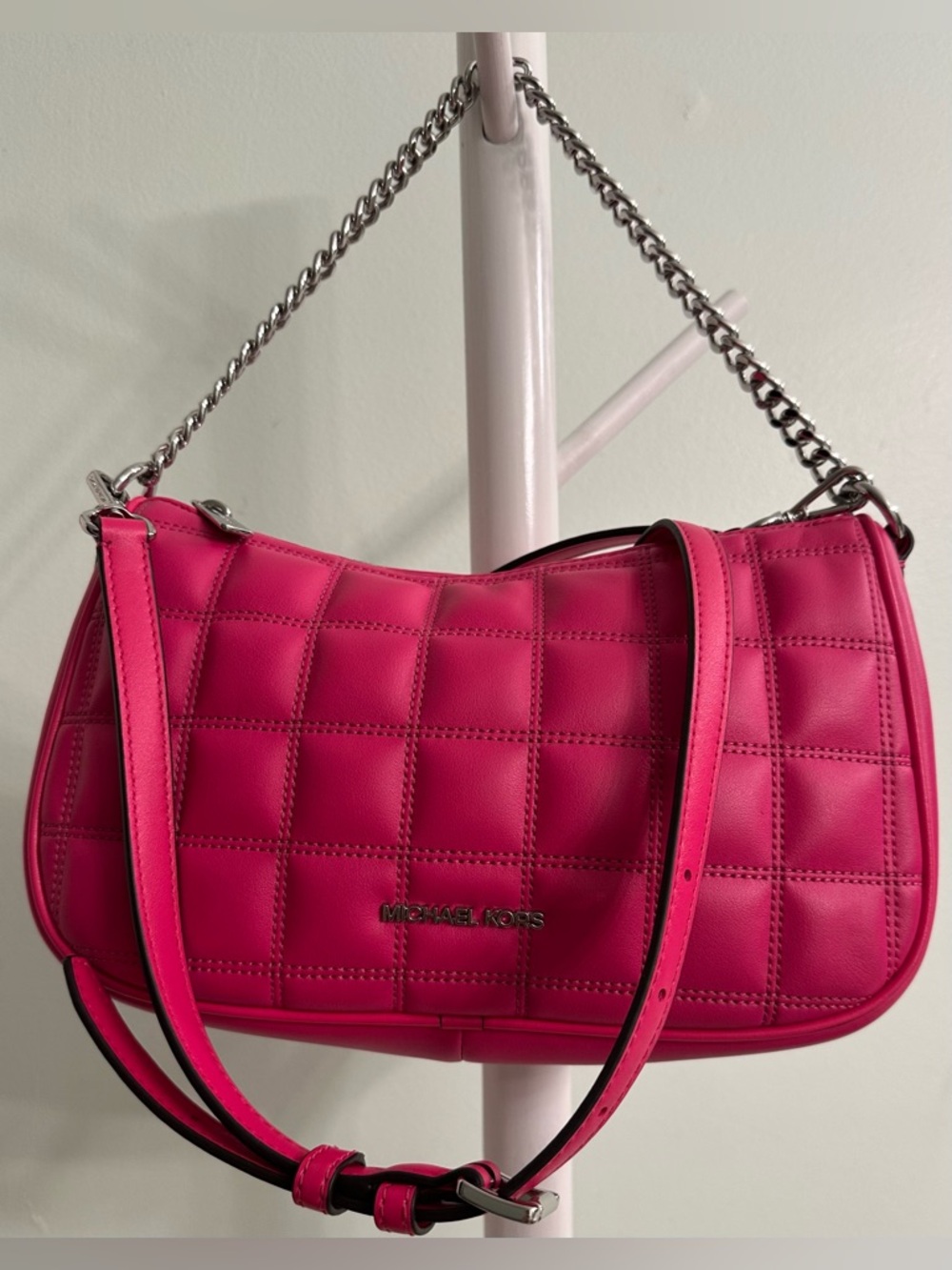 Michael Kors Women's Quilted Shoulder Crossbody Bag in Hot Pink Mint
